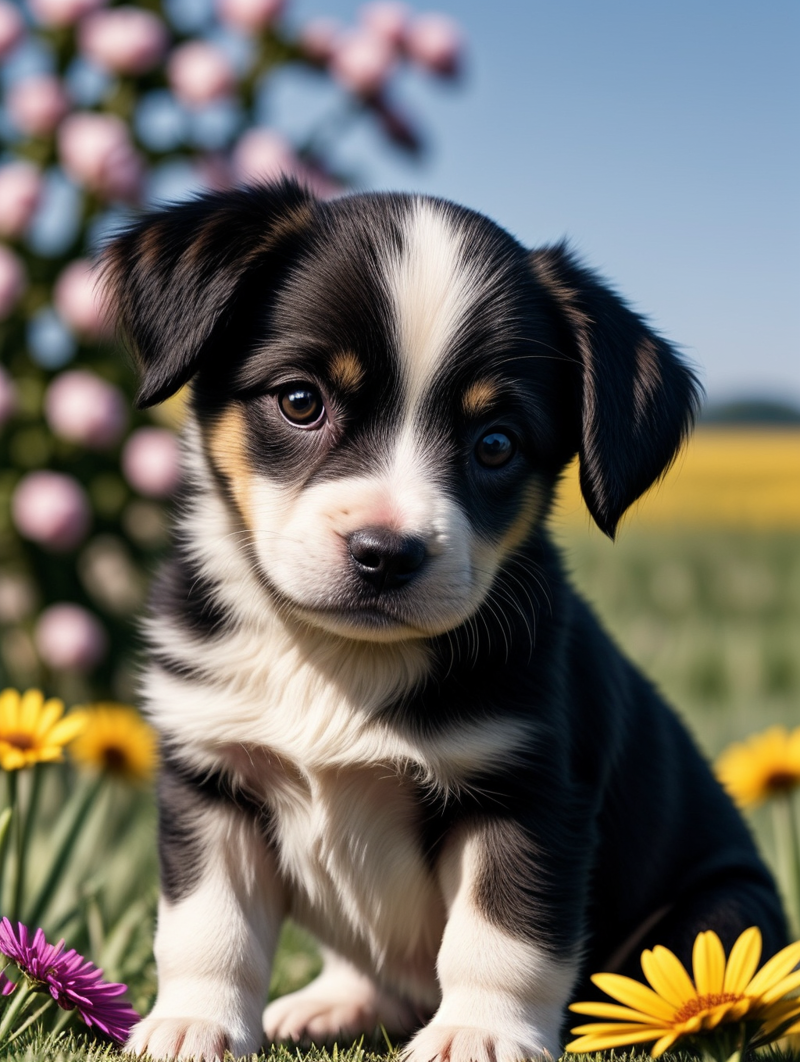 31076212-1709831006-a photo of a cute little puppy surrounded by beautiful flowers in a meadow, extremely detailed fur,(close up_1.1).png